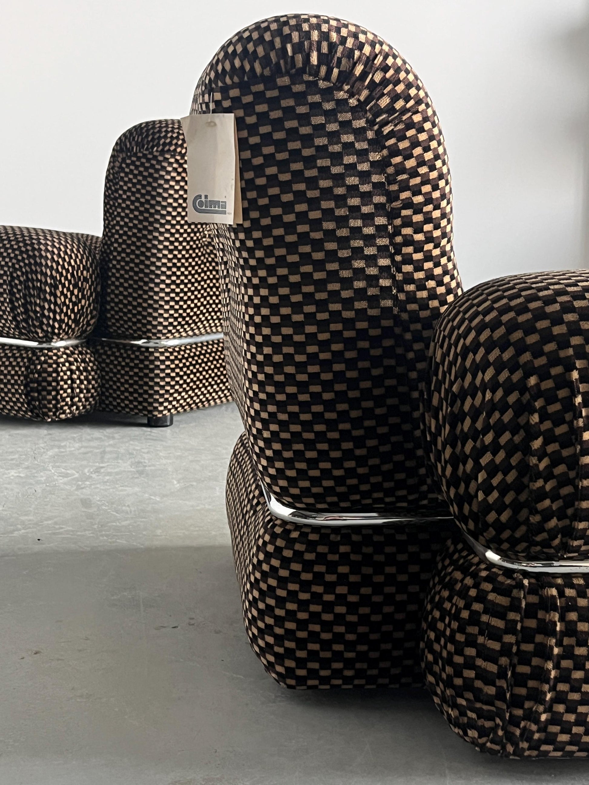 Vintage Loveseat kariert Chromstahl 1970er Italien