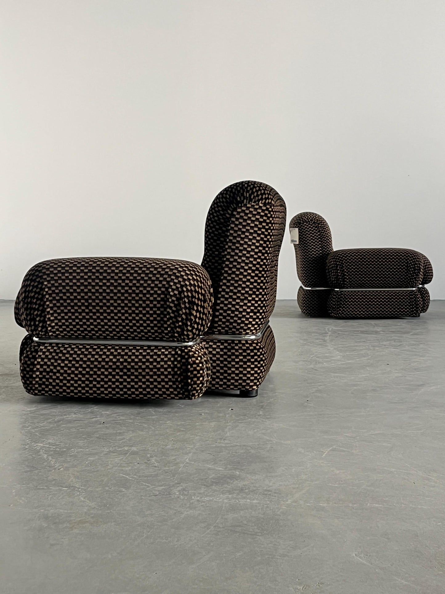 Vintage Loveseat kariert Chromstahl 1970er Italien