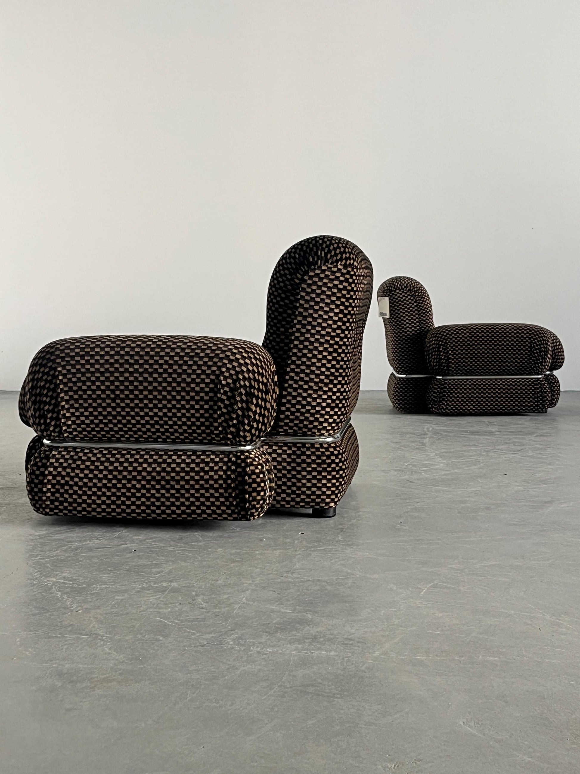 Vintage Loveseat kariert Chromstahl 1970er Italien