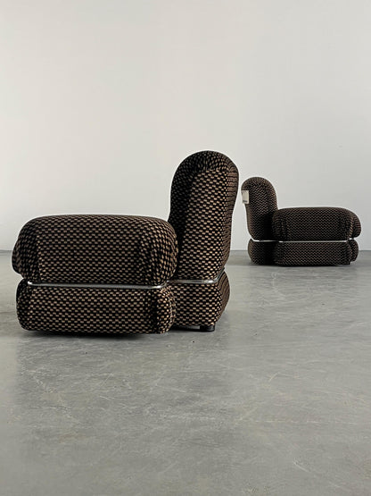 Vintage Loveseat kariert Chromstahl 1970er Italien