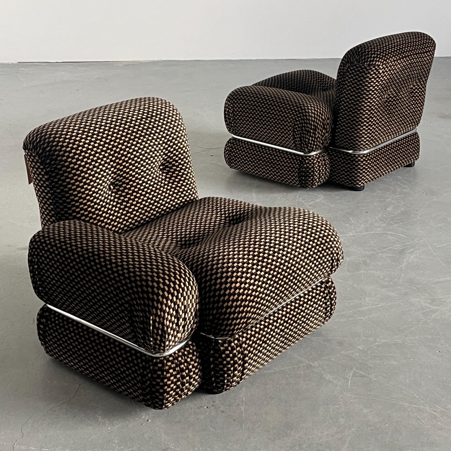 Vintage Loveseat kariert Chromstahl 1970er Italien