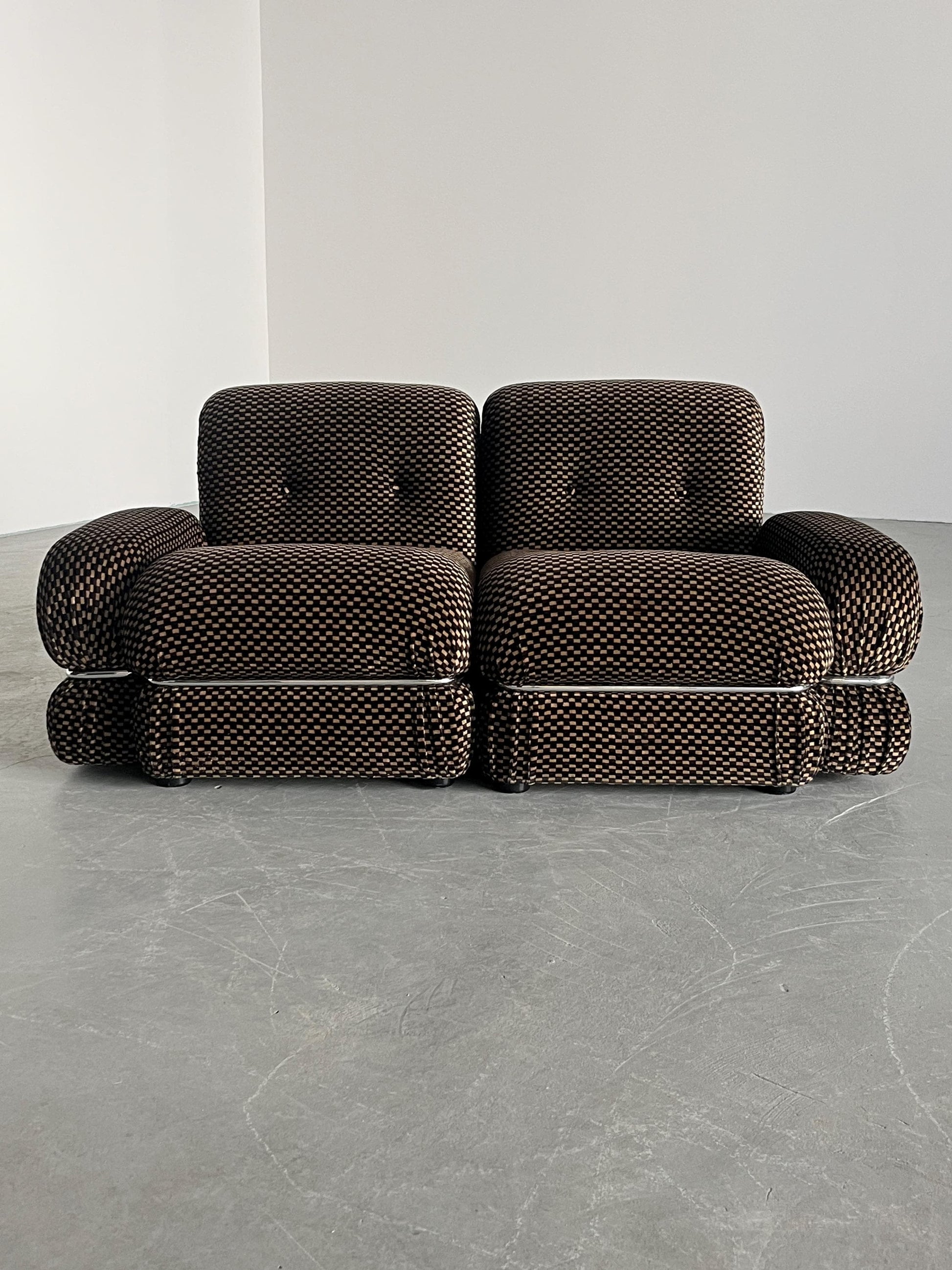 Vintage Loveseat kariert Chromstahl 1970er Italien