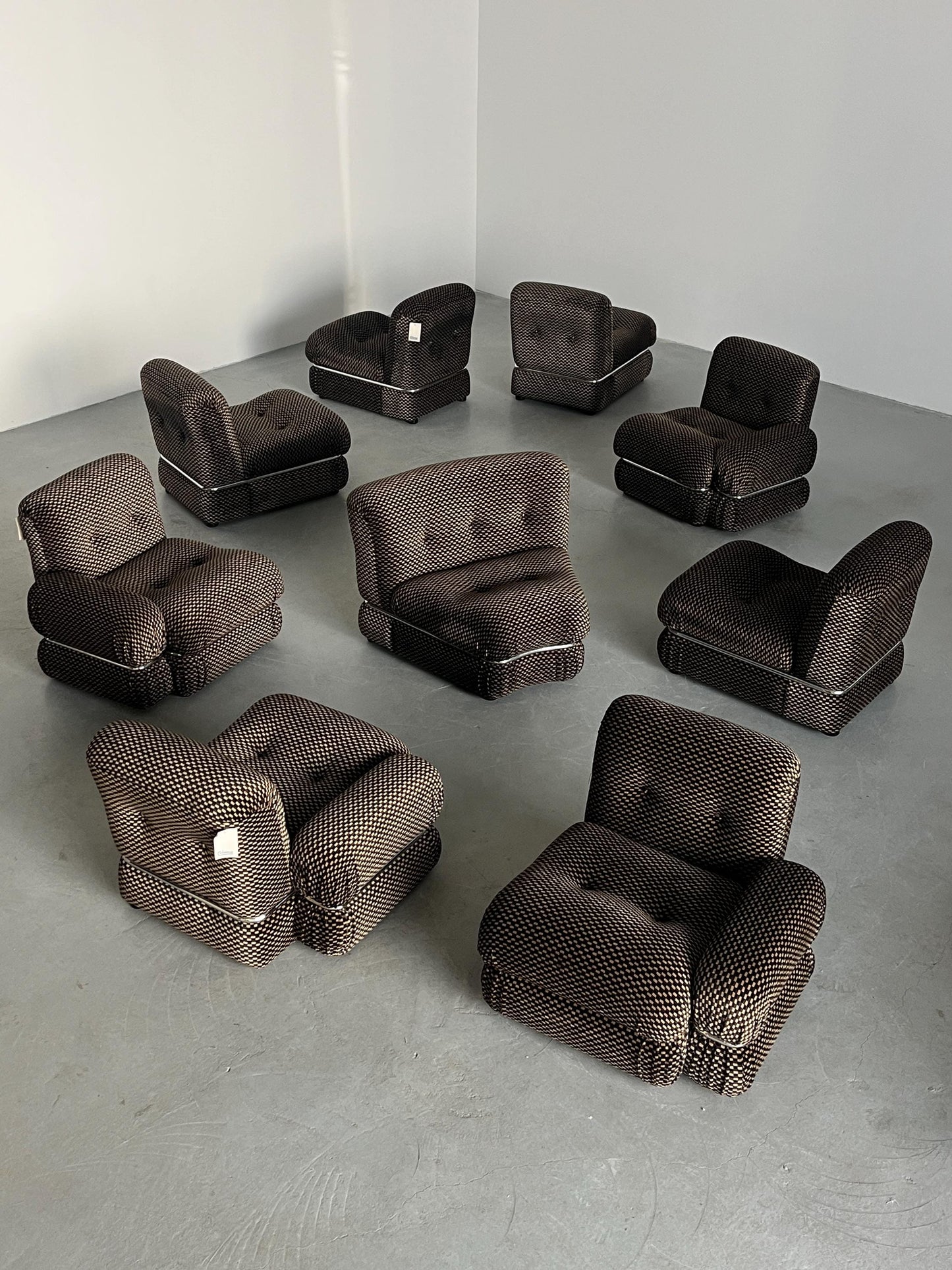 Vintage Loveseat kariert Chromstahl 1970er Italien