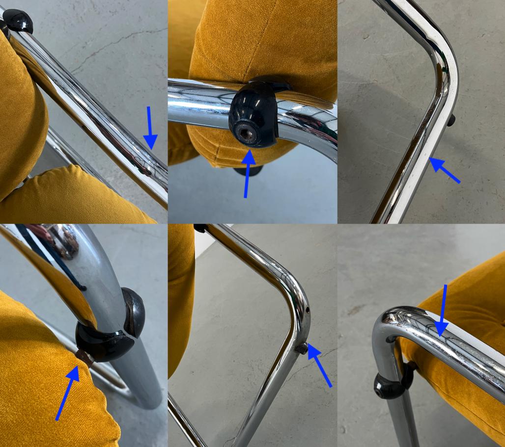 Vintage Sessel Mid-Century Modern Chromstahl Senfgelb 1970er Italien