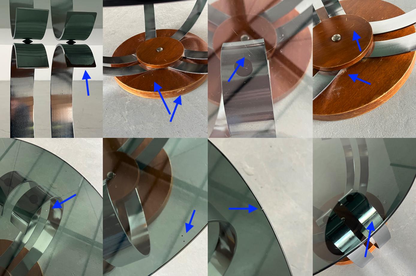 Vintage Couchtisch Rauchglas Holz Stahl Mid-Century Modern 1970er Italien