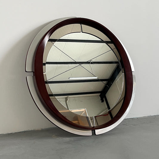 Vintage Wandspiegel Chromstahl Holz Italien 1970er