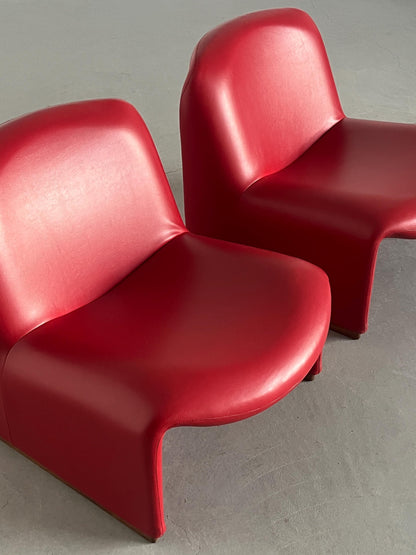 Vintage Alky Stuhl von Giancarlo Piretti für Anonima Castelli Rot Leder Holz