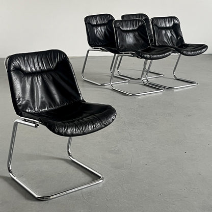 Vintage Freischwinger Essstuhl von Gastone Rinaldi in Schwarz 1970er Italien