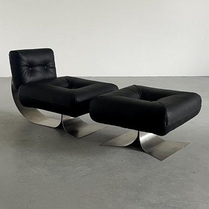 Vintage Lounge Chair Alta von Oscar Niemeyer für Mobilier International, Schwarz Leder