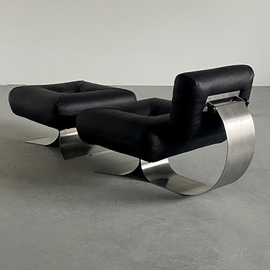 Vintage Lounge Chair Alta von Oscar Niemeyer für Mobilier International, Schwarz Leder