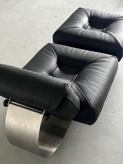 Vintage Lounge Chair Alta von Oscar Niemeyer für Mobilier International, Schwarz Leder