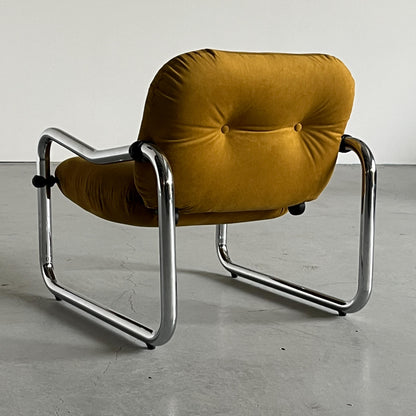 Vintage Sessel Mid-Century Modern Chromstahl Senfgelb 1970er Italien