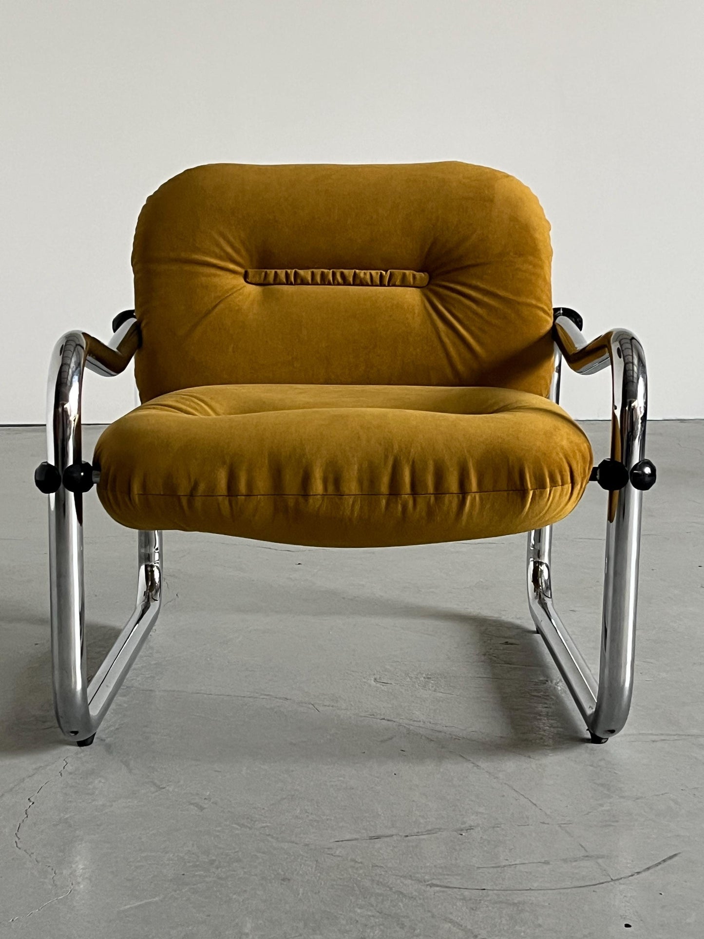 Vintage Sessel Mid-Century Modern Chromstahl Senfgelb 1970er Italien