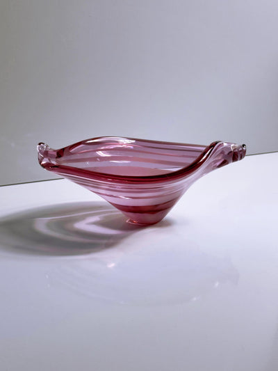Vintage Alexandrite Glass Bowl with White Stripes, Murano Italy 70s