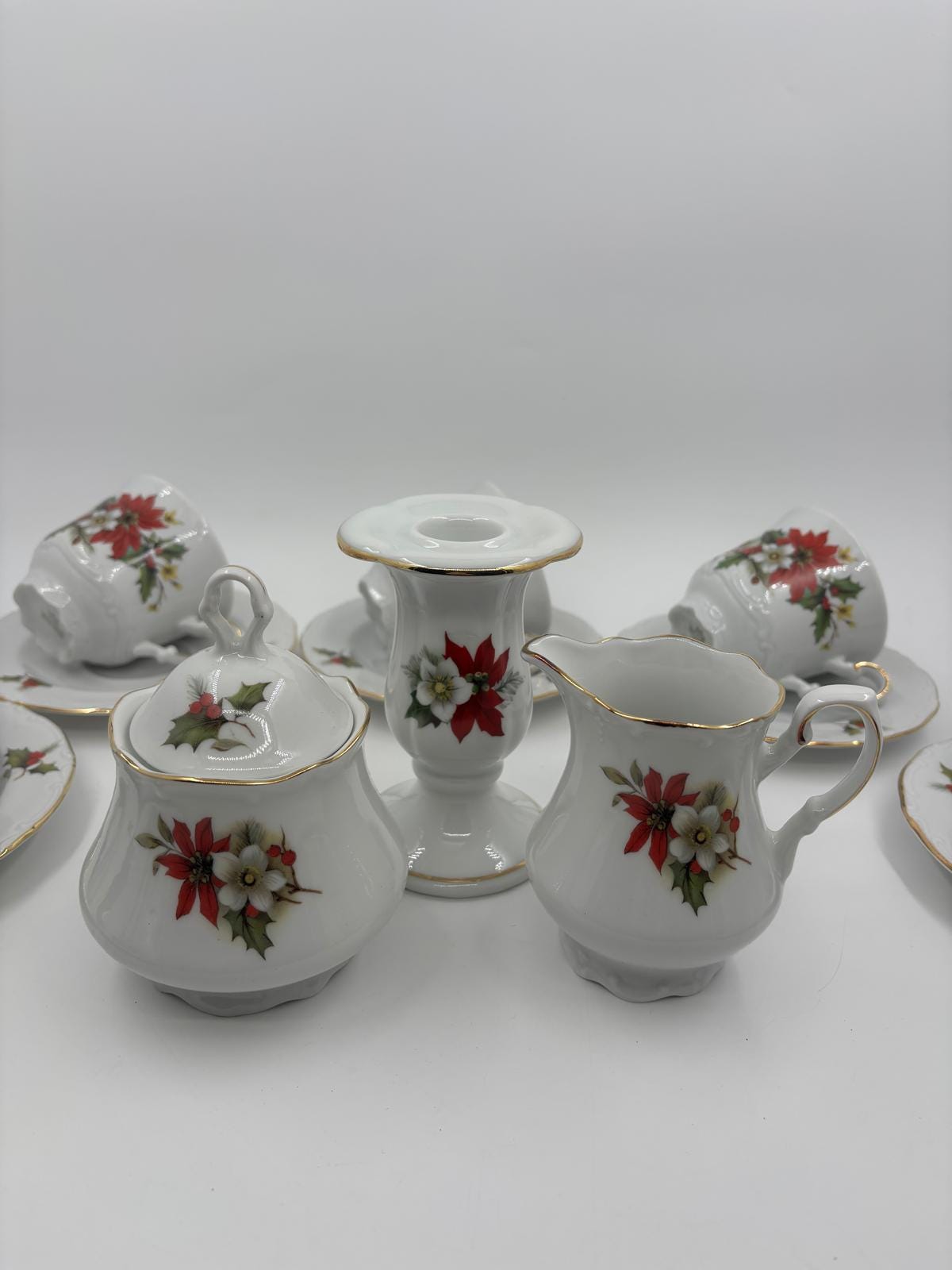 Vintage Tasse Set Weihnachts-Porzellan von Johann Seltmann Winterdekor 18-teilig