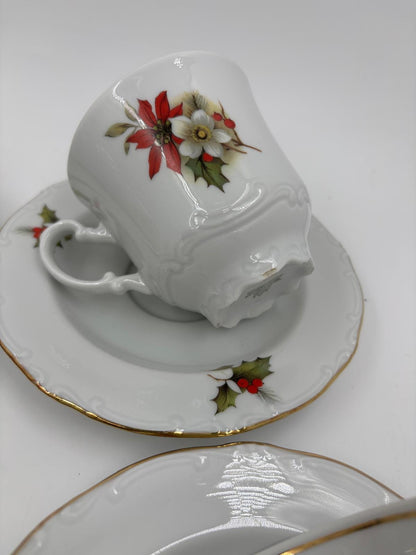 Vintage Tasse Set Weihnachts-Porzellan von Johann Seltmann Winterdekor 18-teilig