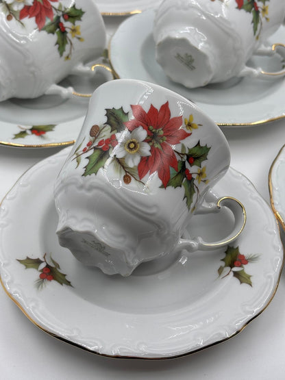 Vintage Tasse Set Weihnachts-Porzellan von Johann Seltmann Winterdekor 18-teilig