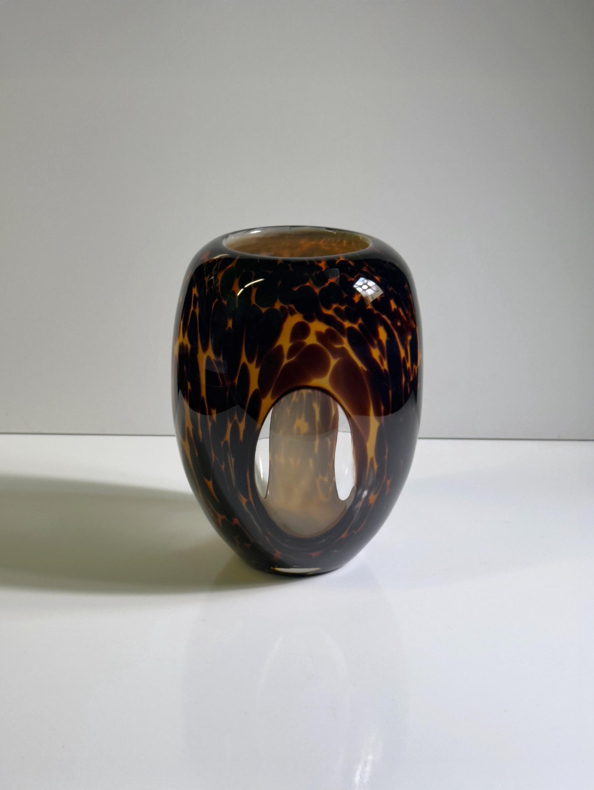 Vintage Vase Tortoise Glas von Leo Schildtpatt für Murano braun Flecken 1980er