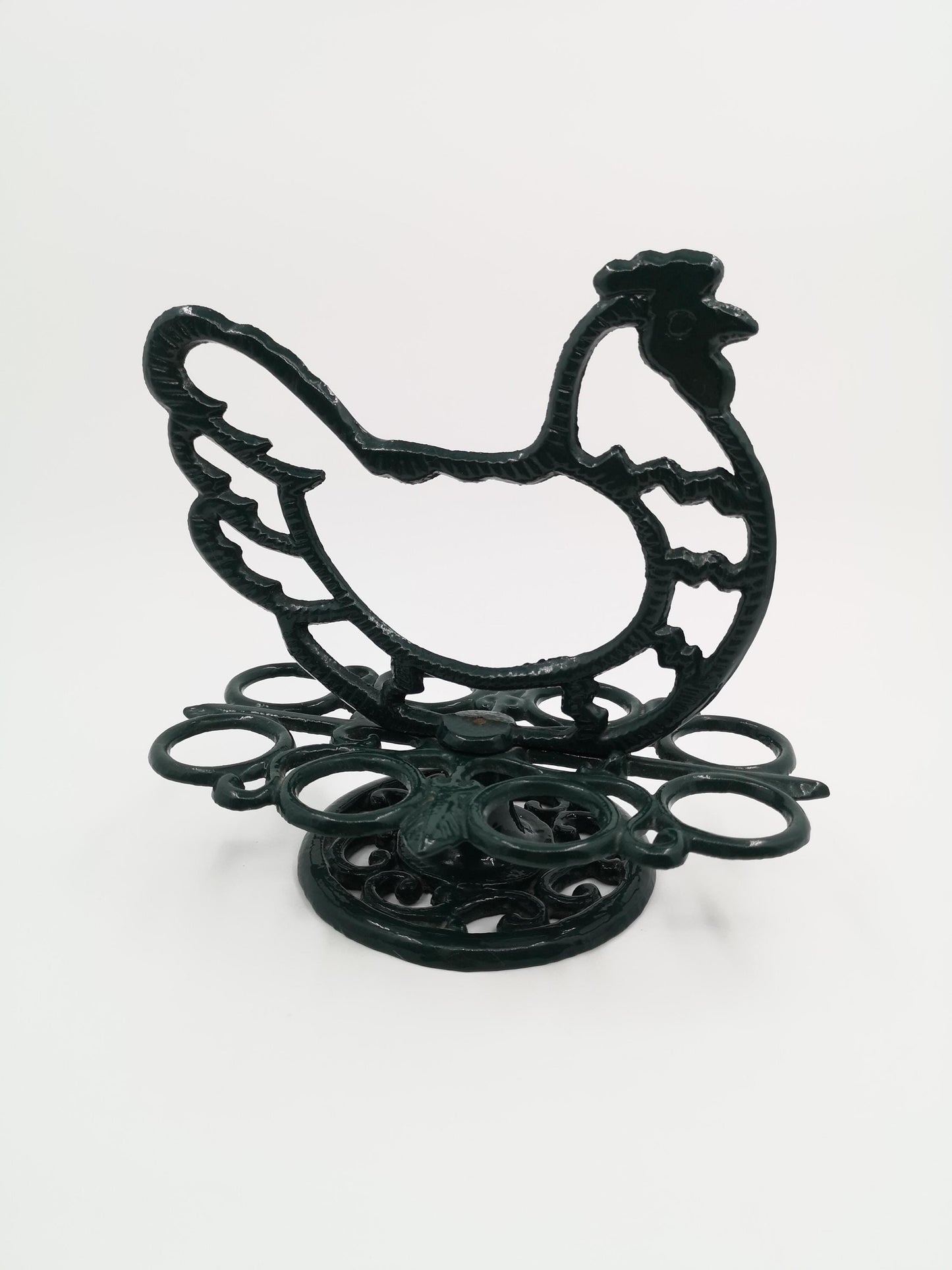 Vintage Eierhalter Huhn aus Gusseisen von LandhausCharmanter, dunkelgrün lackiert, stabil, dekorativ