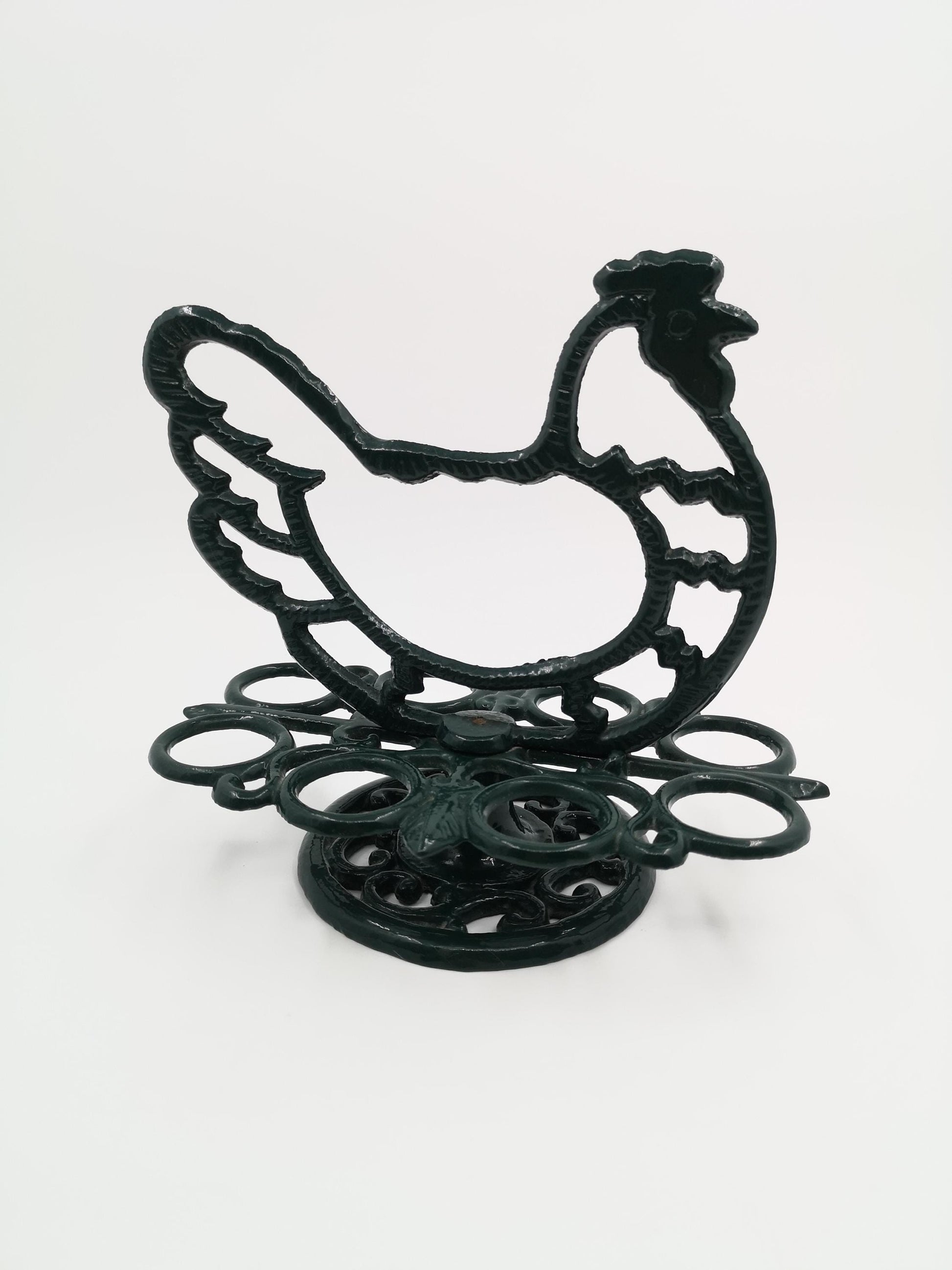 Vintage Eierhalter Huhn aus Gusseisen von LandhausCharmanter, dunkelgrün lackiert, stabil, dekorativ