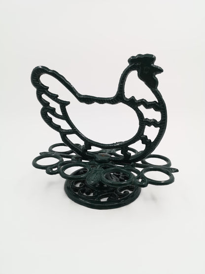 Vintage Eierhalter Huhn aus Gusseisen von LandhausCharmanter, dunkelgrün lackiert, stabil, dekorativ