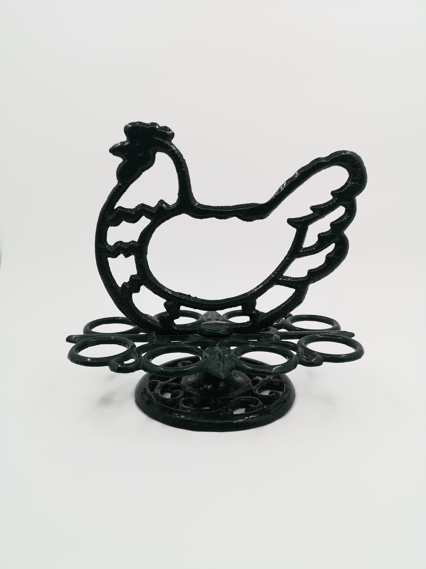 Vintage Eierhalter Huhn aus Gusseisen von LandhausCharmanter, dunkelgrün lackiert, stabil, dekorativ