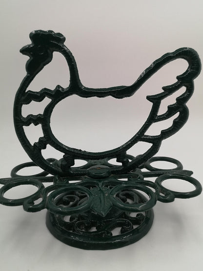 Vintage Eierhalter Huhn aus Gusseisen von LandhausCharmanter, dunkelgrün lackiert, stabil, dekorativ