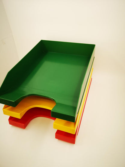 Vintage Briefablage Set von 3 von LEITZ grün gelb rot stapelbar