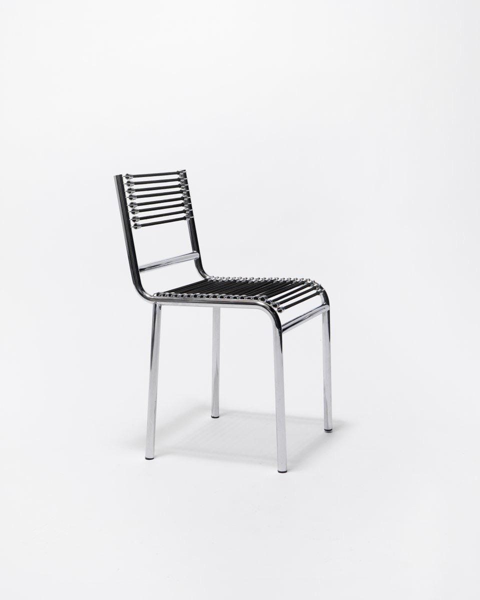 Vintage Stuhl Sandows von René Herbst für Formes Nouvelles Chrom und schwarze Expander