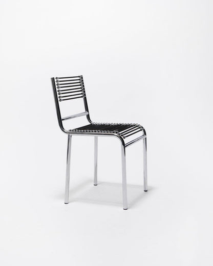 Vintage Stuhl Sandows von René Herbst für Formes Nouvelles Chrom und schwarze Expander