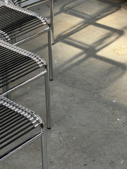 Vintage Stuhl Sandows von René Herbst für Formes Nouvelles Chrom und schwarze Expander