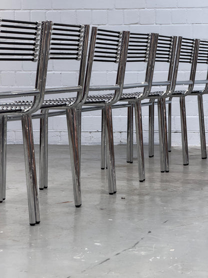 Vintage Stuhl Sandows von René Herbst für Formes Nouvelles Chrom und schwarze Expander