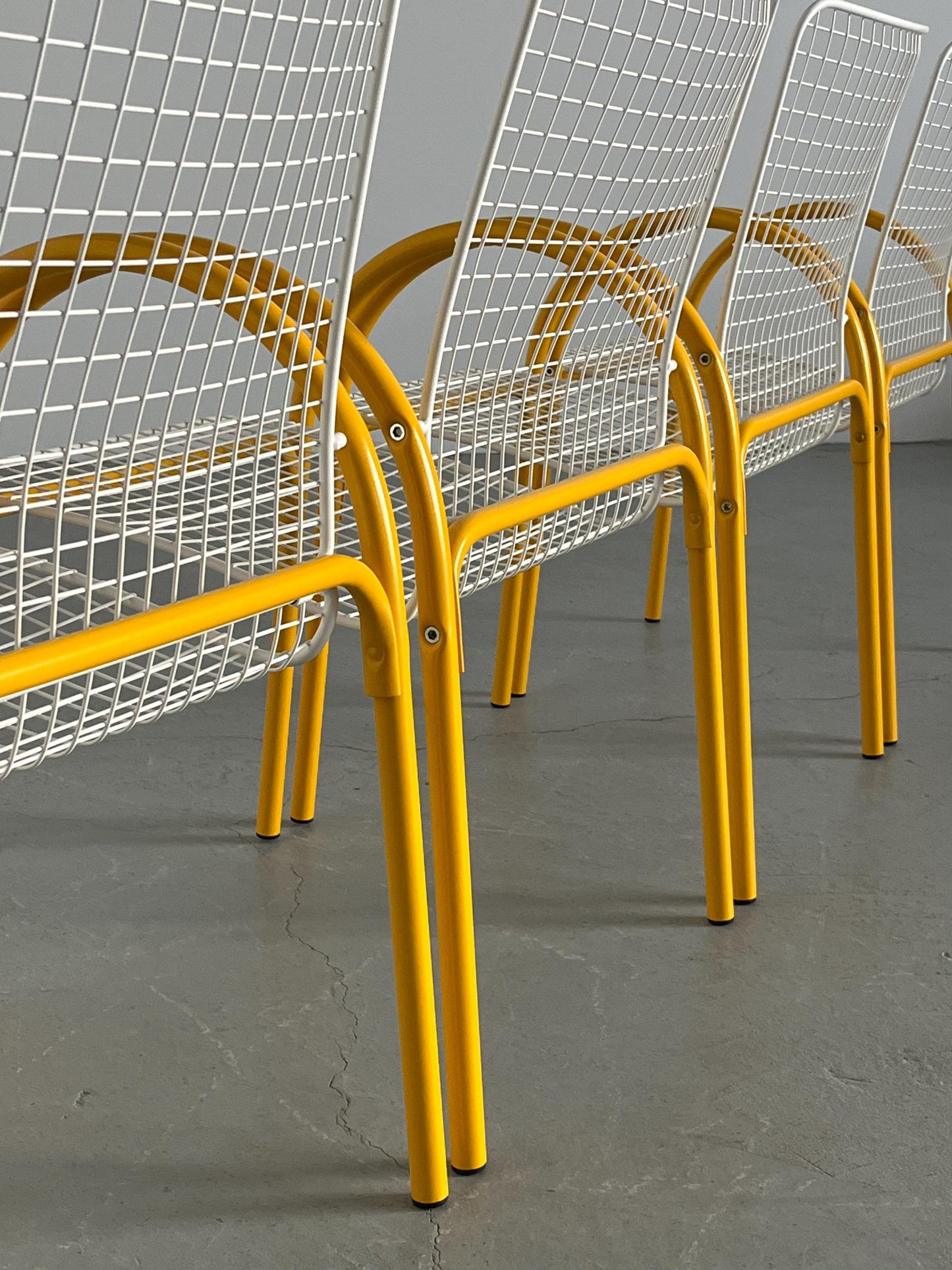 Vintage Gartenstuhl Set von 4 von EMU, Italien, gelb und weiß, 1980er