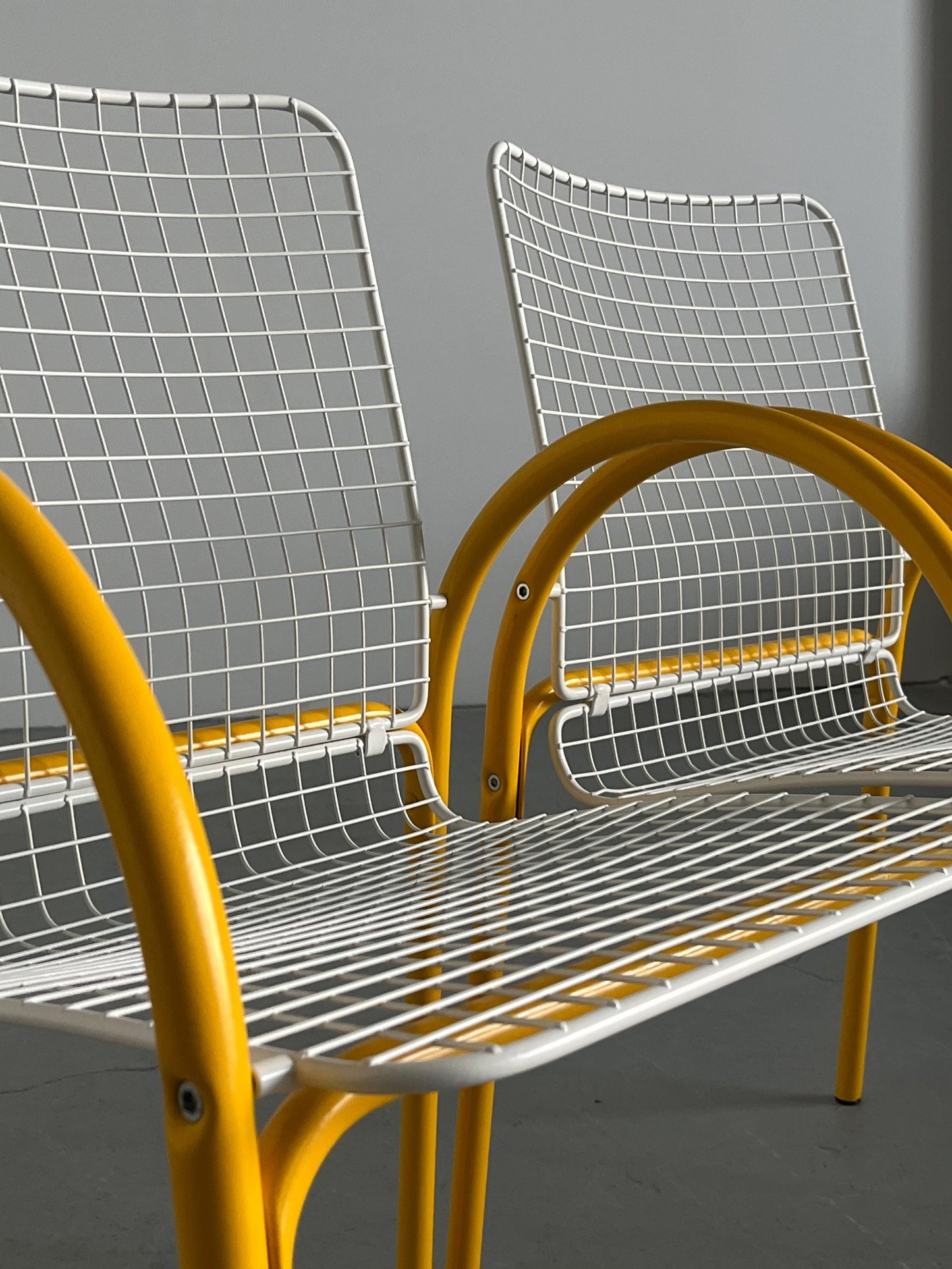 Vintage Gartenstuhl Set von 4 von EMU, Italien, gelb und weiß, 1980er