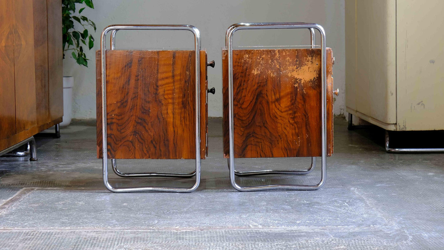 Vintage Nachttisch Set von 2 Bauhaus von unbekannt für unbekannt mit Schublade und Glasplatte