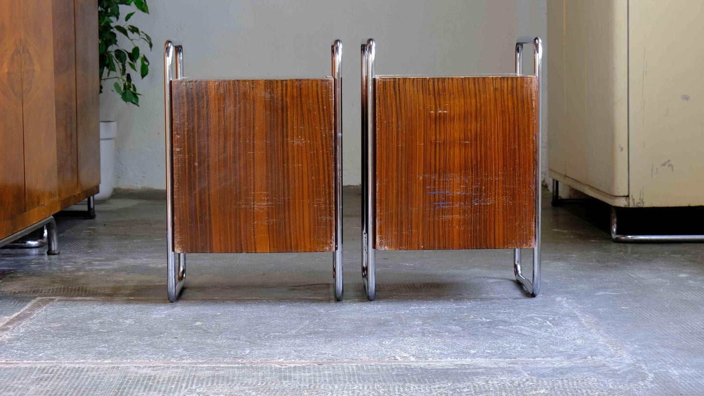 Vintage Nachttisch Set von 2 Bauhaus von unbekannt für unbekannt mit Schublade und Glasplatte