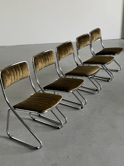 Vintage Freischwinger Esszimmerstuhl in Grün von 1970er Jahre, pro Stück, Italien