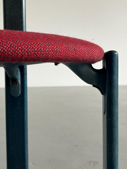 Vintage Stuhl Rey von Bruno Rey für Kusch+Co, dunkelblau, roter Bezug, Aluminium, 1970er