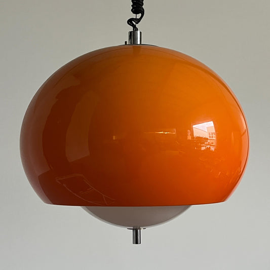 Vintage Pendelleuchte Burgos von Harvey Guzzini für Meblo, orange, Space Age, 1970er