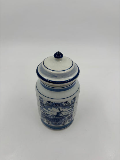 Vintage Dose von GKB Hand Painted Delfts Holland mit Windmühlenmotiv