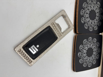 Vintage Geschenk-Set Sparkasse mit Untersetzer und Flaschenöffner