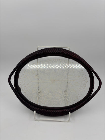 Vintage Tablett mit Glas und Häkeldeckchen ca. 30 cm