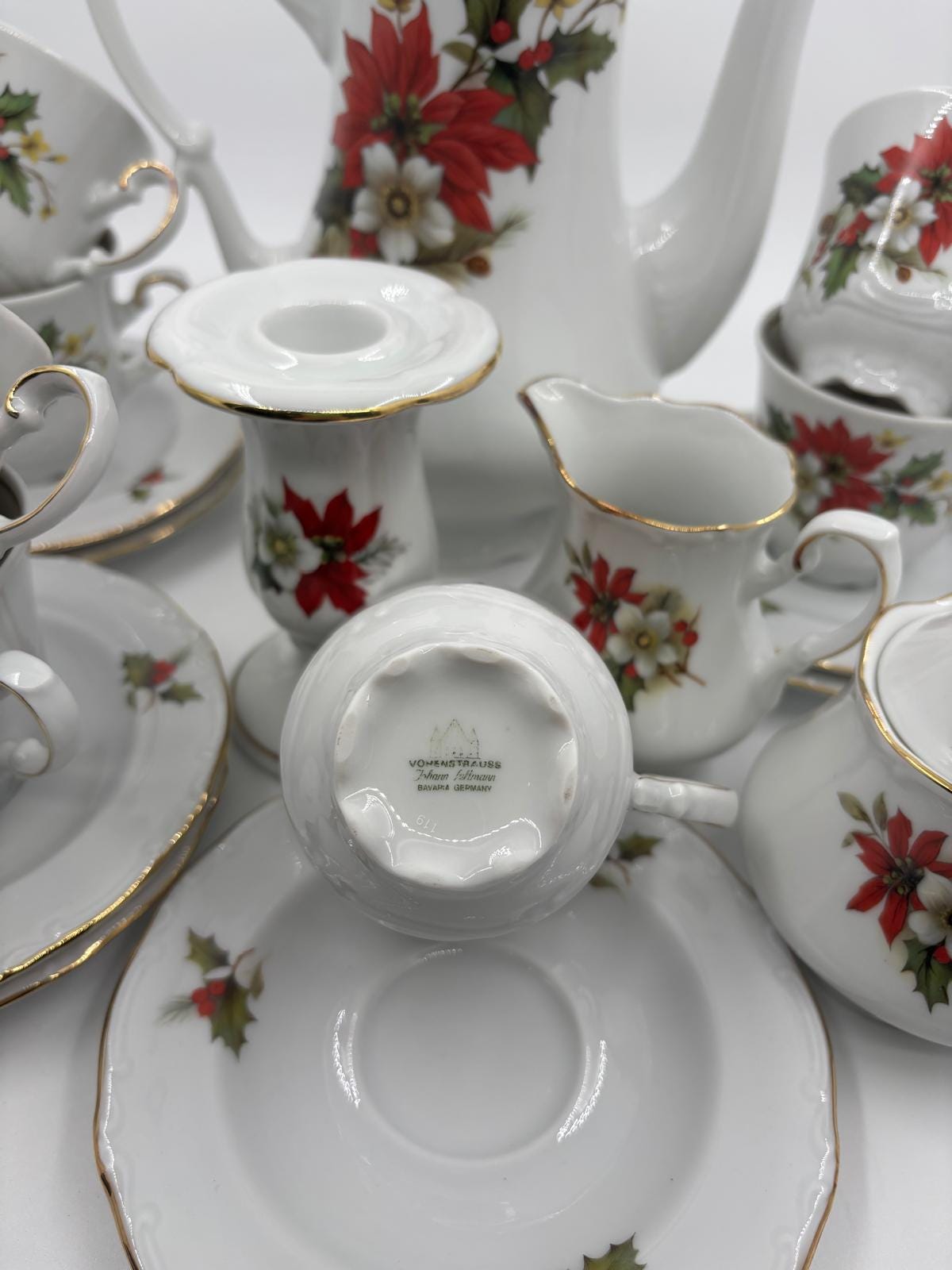 Vintage Tasse Set Weihnachts-Porzellan von Johann Seltmann Winterdekor 18-teilig