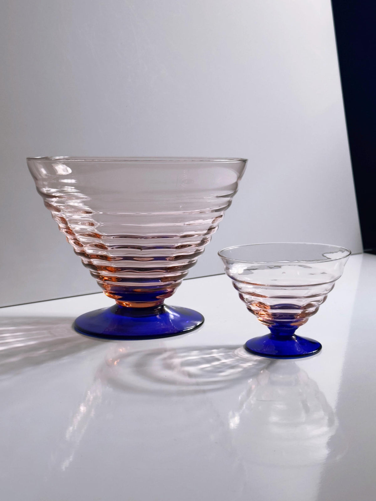 Vintage Schale Set von 7 von Empoli Art Deco Kobaltblau Rosalin Glas