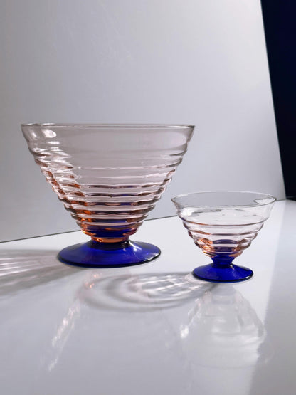 Vintage Schale Set von 7 von Empoli Art Deco Kobaltblau Rosalin Glas