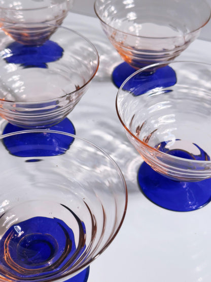 Vintage Schale Set von 7 von Empoli Art Deco Kobaltblau Rosalin Glas