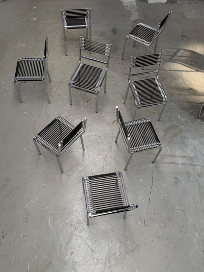 Vintage Stuhl Sandows von René Herbst für Formes Nouvelles Chrom und schwarze Expander