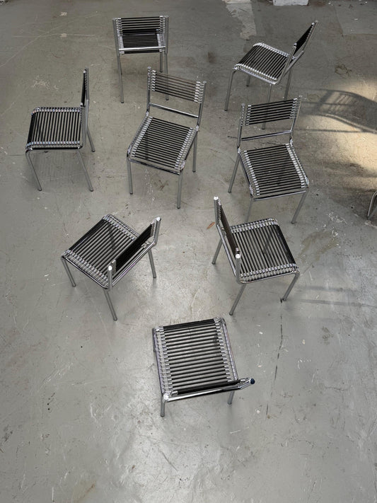 Vintage Stuhl Sandows von René Herbst für Formes Nouvelles Chrom und schwarze Expander