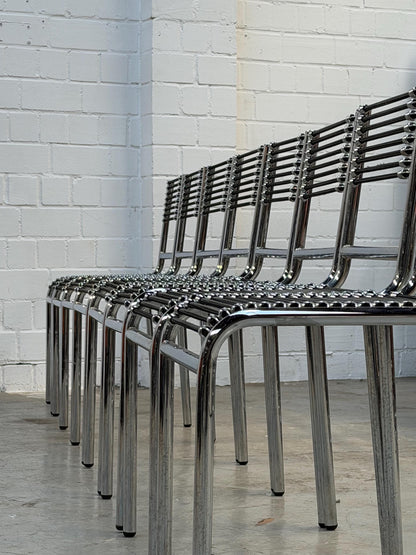 Vintage Stuhl Sandows von René Herbst für Formes Nouvelles Chrom und schwarze Expander