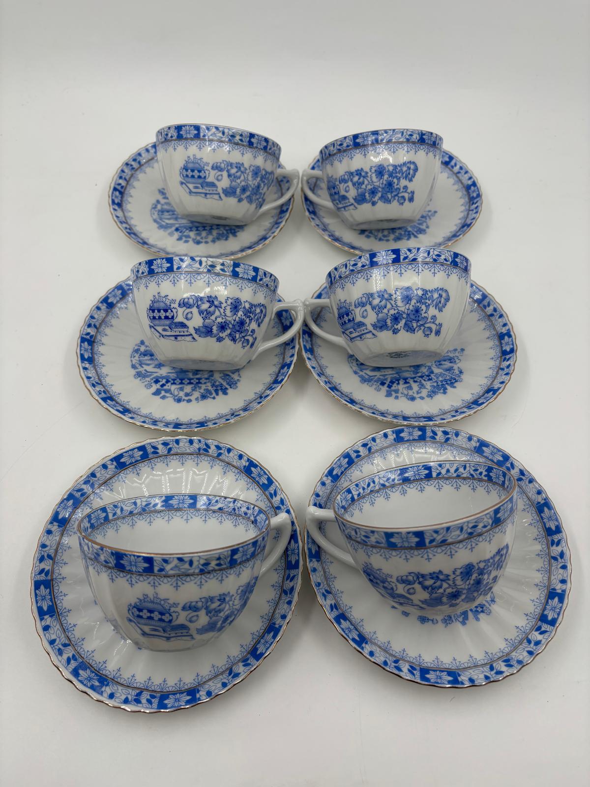 Vintage Kaffeeset Set von 6 China blau von unbekannt Blau-Weiß-Dekor Goldrand